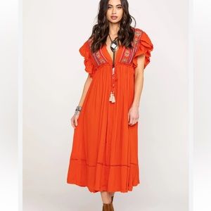 Free People Will Wait For You midi dress XS Red